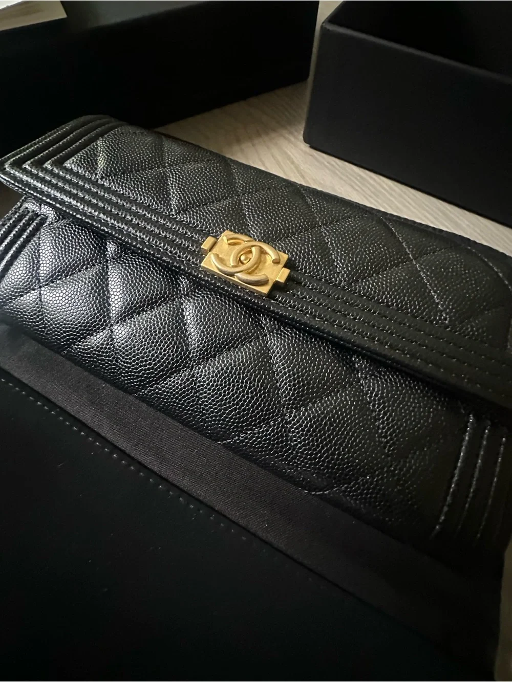 CHANEL Boy Wallet .Long Flap Wallet – Black Caviar Leather - Picture 3 of 6